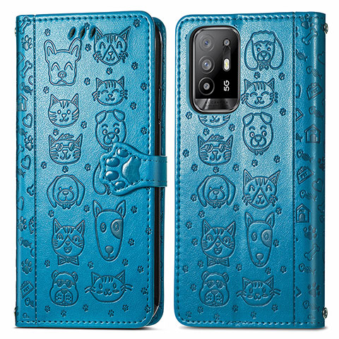 Custodia Portafoglio In Pelle Fantasia Modello Cover con Supporto S03D per Oppo F19 Pro+ Plus 5G Blu