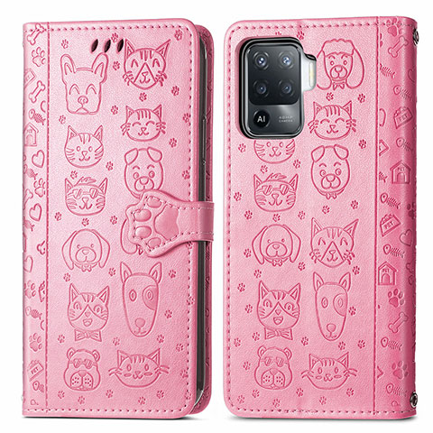 Custodia Portafoglio In Pelle Fantasia Modello Cover con Supporto S03D per Oppo F19 Pro Rosa