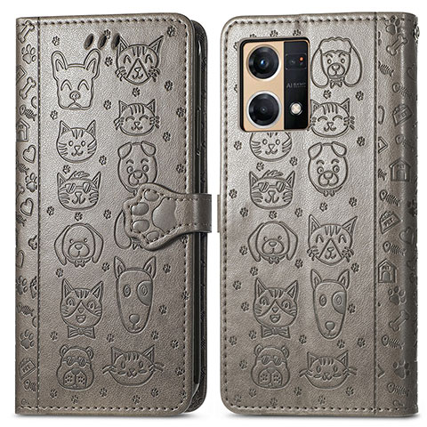 Custodia Portafoglio In Pelle Fantasia Modello Cover con Supporto S03D per Oppo F21 Pro 4G Grigio