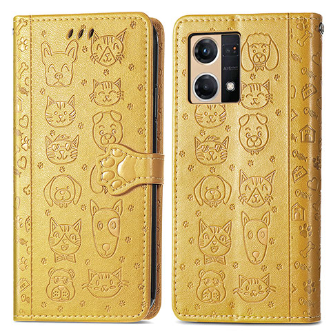 Custodia Portafoglio In Pelle Fantasia Modello Cover con Supporto S03D per Oppo F21s Pro 4G Giallo