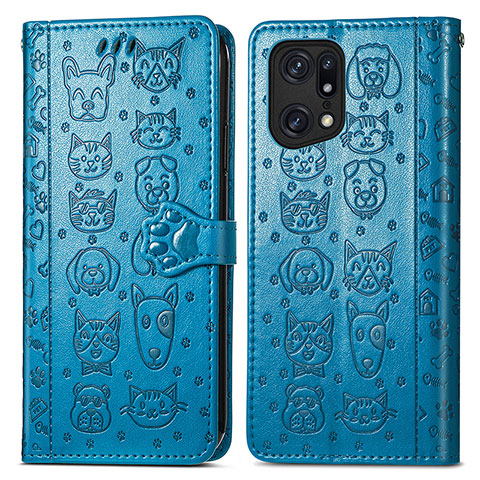 Custodia Portafoglio In Pelle Fantasia Modello Cover con Supporto S03D per Oppo Find X5 Pro 5G Blu