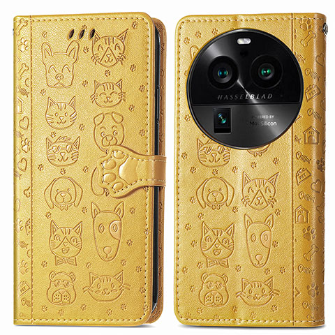 Custodia Portafoglio In Pelle Fantasia Modello Cover con Supporto S03D per Oppo Find X6 5G Giallo