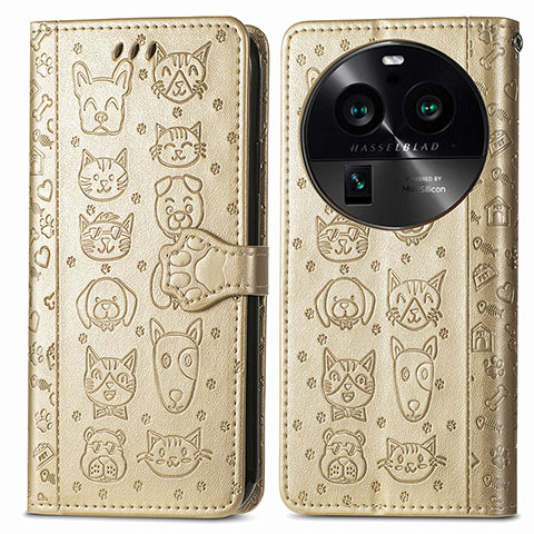 Custodia Portafoglio In Pelle Fantasia Modello Cover con Supporto S03D per Oppo Find X6 5G Oro