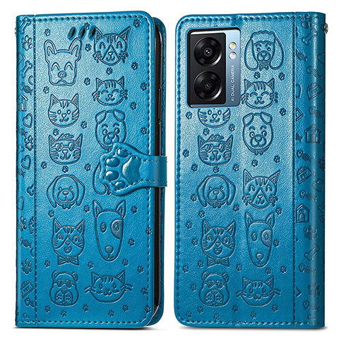 Custodia Portafoglio In Pelle Fantasia Modello Cover con Supporto S03D per Oppo K10 5G India Blu