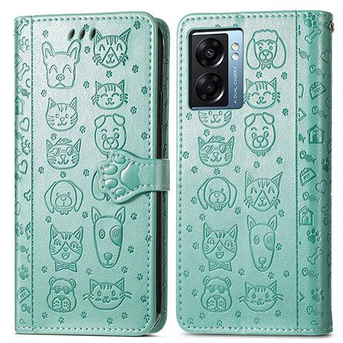 Custodia Portafoglio In Pelle Fantasia Modello Cover con Supporto S03D per Oppo K10 5G India Verde