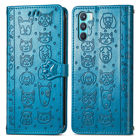 Custodia Portafoglio In Pelle Fantasia Modello Cover con Supporto S03D per Oppo K9 Pro 5G Blu