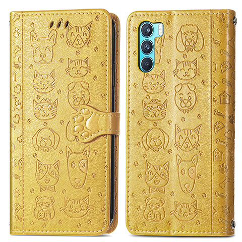 Custodia Portafoglio In Pelle Fantasia Modello Cover con Supporto S03D per Oppo K9 Pro 5G Giallo