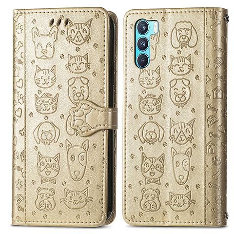 Custodia Portafoglio In Pelle Fantasia Modello Cover con Supporto S03D per Oppo K9 Pro 5G Oro