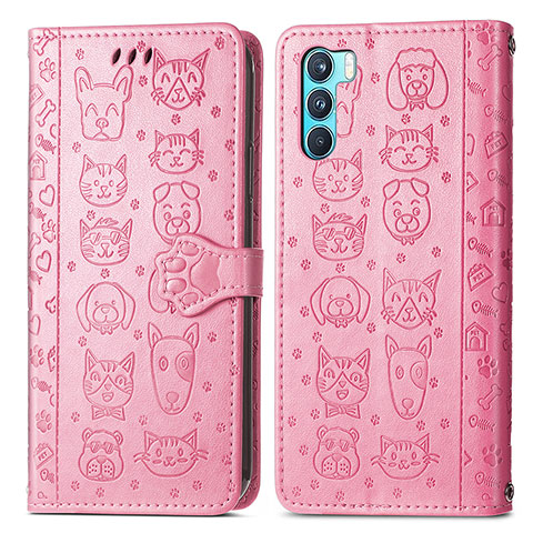 Custodia Portafoglio In Pelle Fantasia Modello Cover con Supporto S03D per Oppo K9 Pro 5G Rosa