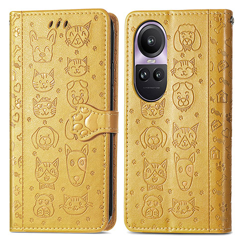 Custodia Portafoglio In Pelle Fantasia Modello Cover con Supporto S03D per Oppo Reno10 5G Giallo