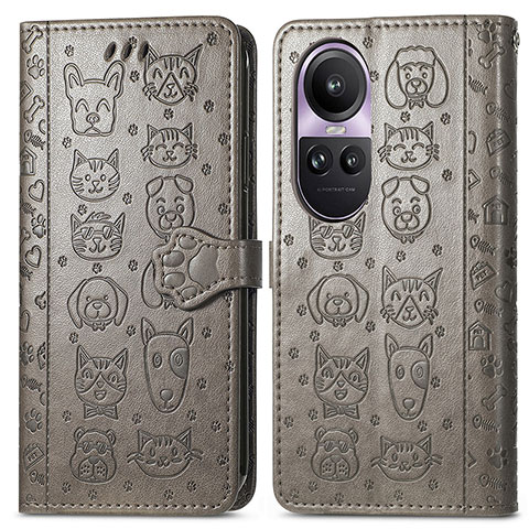 Custodia Portafoglio In Pelle Fantasia Modello Cover con Supporto S03D per Oppo Reno10 5G Grigio