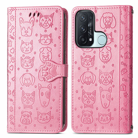 Custodia Portafoglio In Pelle Fantasia Modello Cover con Supporto S03D per Oppo Reno5 A Rosa