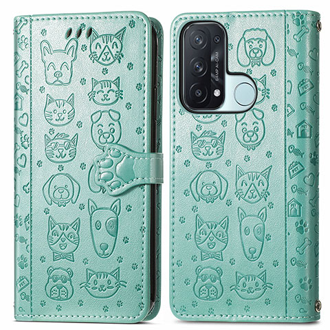 Custodia Portafoglio In Pelle Fantasia Modello Cover con Supporto S03D per Oppo Reno5 A Verde