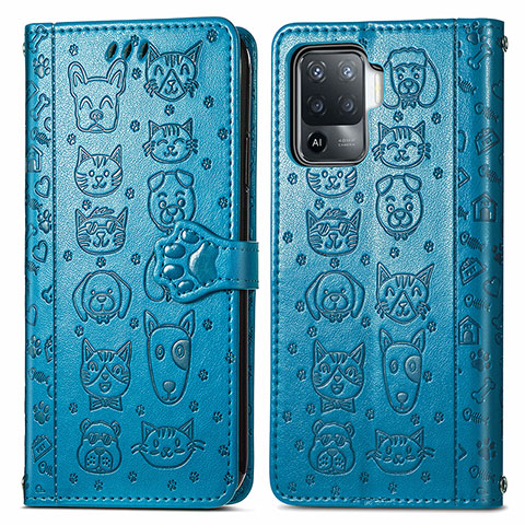 Custodia Portafoglio In Pelle Fantasia Modello Cover con Supporto S03D per Oppo Reno5 F Blu