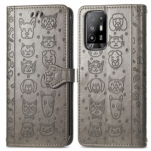 Custodia Portafoglio In Pelle Fantasia Modello Cover con Supporto S03D per Oppo Reno5 Z 5G Grigio