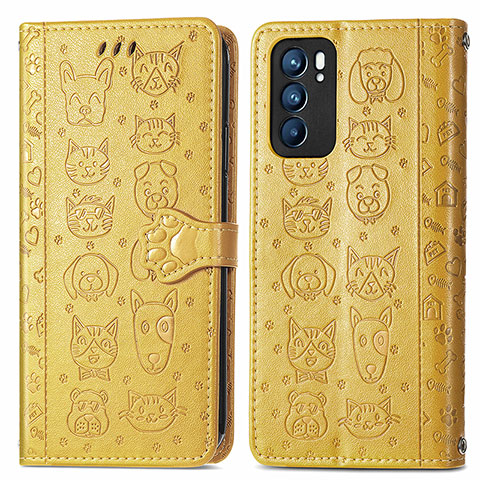 Custodia Portafoglio In Pelle Fantasia Modello Cover con Supporto S03D per Oppo Reno6 5G Giallo