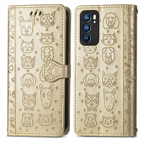 Custodia Portafoglio In Pelle Fantasia Modello Cover con Supporto S03D per Oppo Reno6 5G Oro