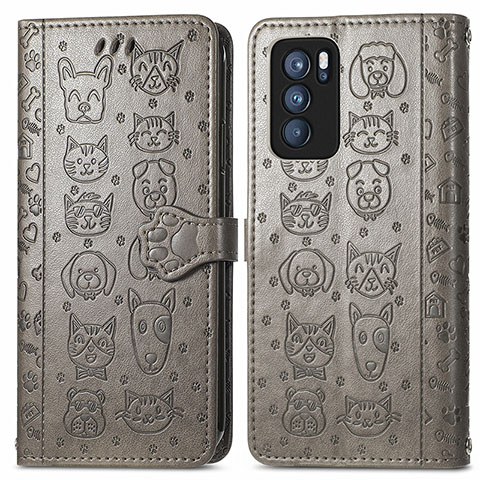 Custodia Portafoglio In Pelle Fantasia Modello Cover con Supporto S03D per Oppo Reno6 Pro 5G India Grigio