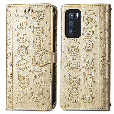 Custodia Portafoglio In Pelle Fantasia Modello Cover con Supporto S03D per Oppo Reno6 Pro 5G India Oro