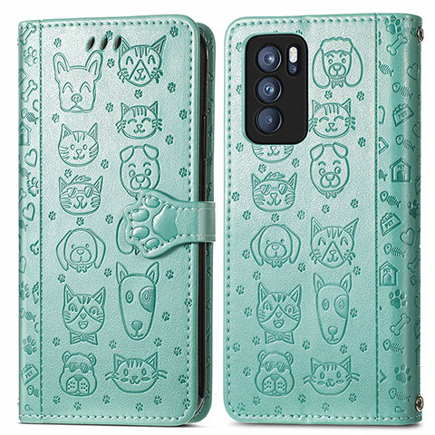 Custodia Portafoglio In Pelle Fantasia Modello Cover con Supporto S03D per Oppo Reno6 Pro 5G India Verde