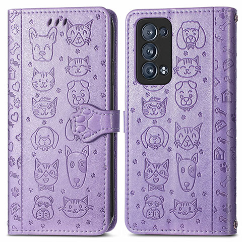 Custodia Portafoglio In Pelle Fantasia Modello Cover con Supporto S03D per Oppo Reno6 Pro 5G Viola