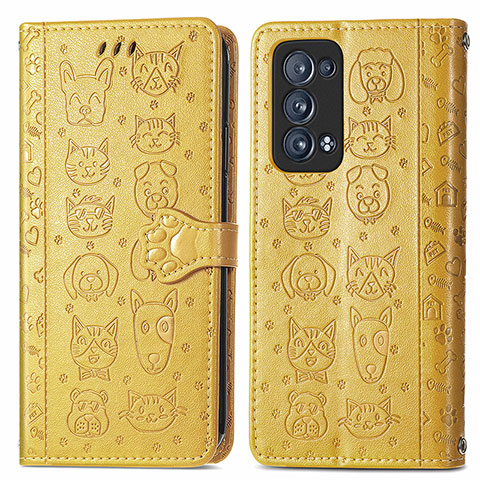 Custodia Portafoglio In Pelle Fantasia Modello Cover con Supporto S03D per Oppo Reno6 Pro+ Plus 5G Giallo