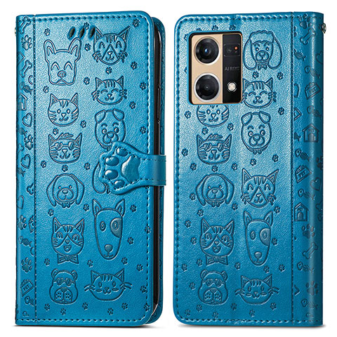 Custodia Portafoglio In Pelle Fantasia Modello Cover con Supporto S03D per Oppo Reno7 4G Blu