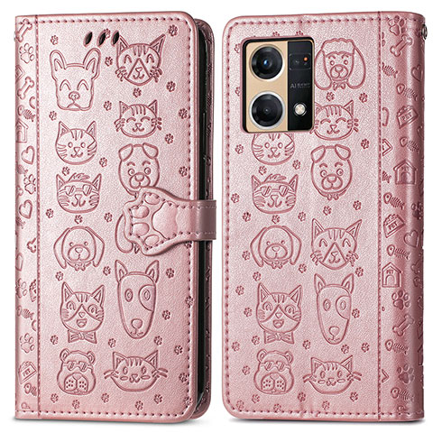 Custodia Portafoglio In Pelle Fantasia Modello Cover con Supporto S03D per Oppo Reno7 4G Oro Rosa