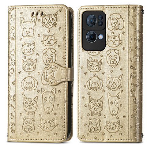 Custodia Portafoglio In Pelle Fantasia Modello Cover con Supporto S03D per Oppo Reno7 Pro 5G Oro