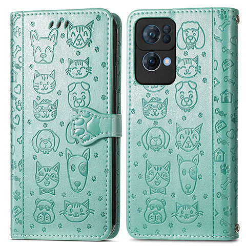 Custodia Portafoglio In Pelle Fantasia Modello Cover con Supporto S03D per Oppo Reno7 Pro 5G Verde