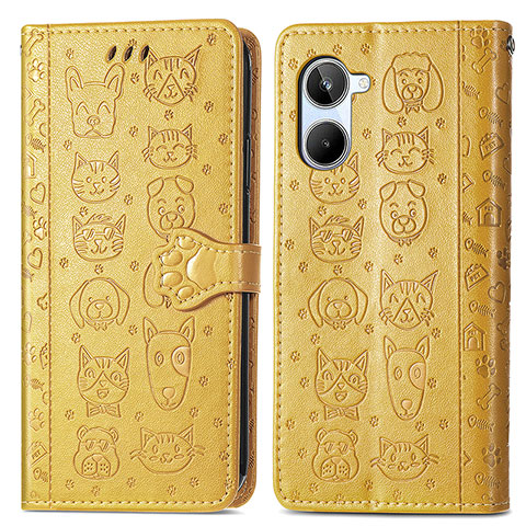 Custodia Portafoglio In Pelle Fantasia Modello Cover con Supporto S03D per Realme 10 4G Giallo