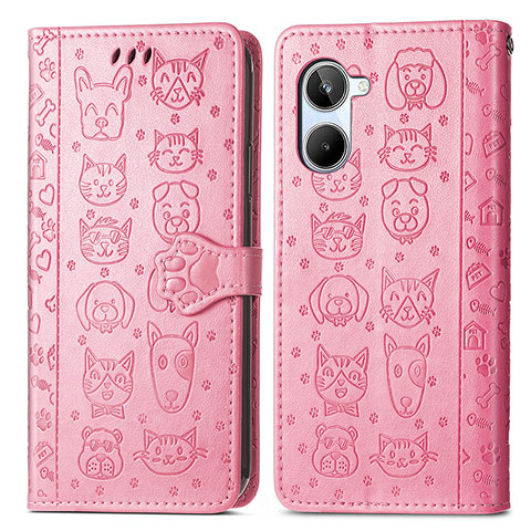 Custodia Portafoglio In Pelle Fantasia Modello Cover con Supporto S03D per Realme 10 Pro 5G Rosa