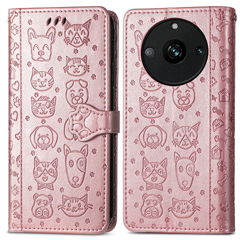 Custodia Portafoglio In Pelle Fantasia Modello Cover con Supporto S03D per Realme 11 Pro+ Plus 5G Oro Rosa