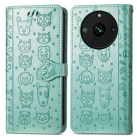 Custodia Portafoglio In Pelle Fantasia Modello Cover con Supporto S03D per Realme 11 Pro+ Plus 5G Verde