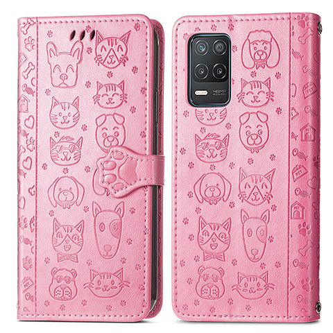 Custodia Portafoglio In Pelle Fantasia Modello Cover con Supporto S03D per Realme 8 5G Rosa