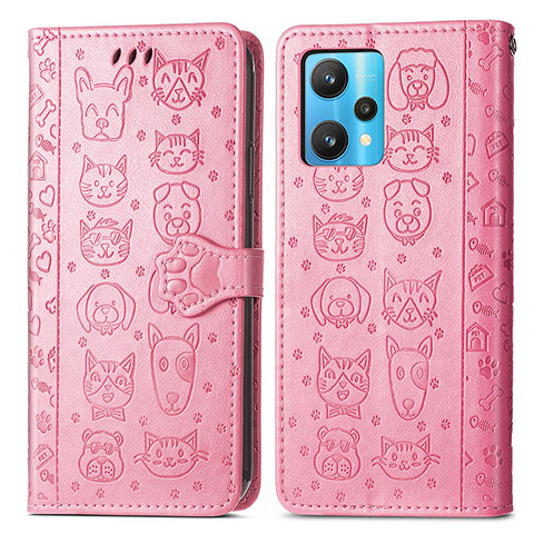 Custodia Portafoglio In Pelle Fantasia Modello Cover con Supporto S03D per Realme 9 4G Rosa