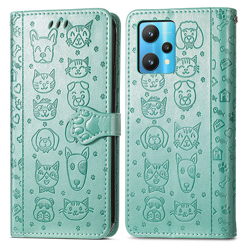 Custodia Portafoglio In Pelle Fantasia Modello Cover con Supporto S03D per Realme 9 4G Verde