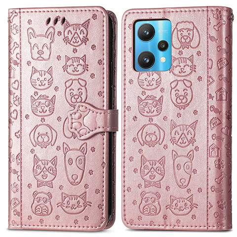 Custodia Portafoglio In Pelle Fantasia Modello Cover con Supporto S03D per Realme 9 5G Oro Rosa