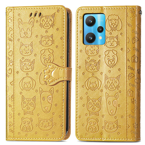 Custodia Portafoglio In Pelle Fantasia Modello Cover con Supporto S03D per Realme 9 Pro 5G Giallo