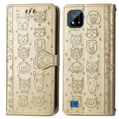 Custodia Portafoglio In Pelle Fantasia Modello Cover con Supporto S03D per Realme C11 (2021) Oro