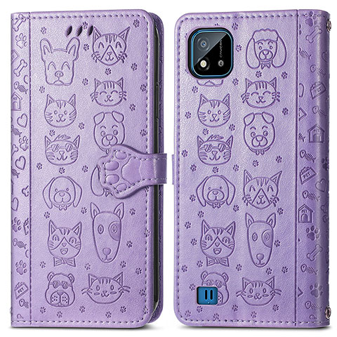 Custodia Portafoglio In Pelle Fantasia Modello Cover con Supporto S03D per Realme C20 Viola