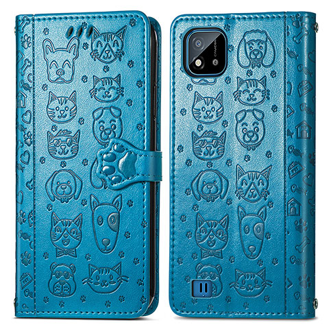 Custodia Portafoglio In Pelle Fantasia Modello Cover con Supporto S03D per Realme C20A Blu