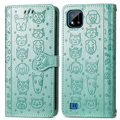 Custodia Portafoglio In Pelle Fantasia Modello Cover con Supporto S03D per Realme C20A Verde