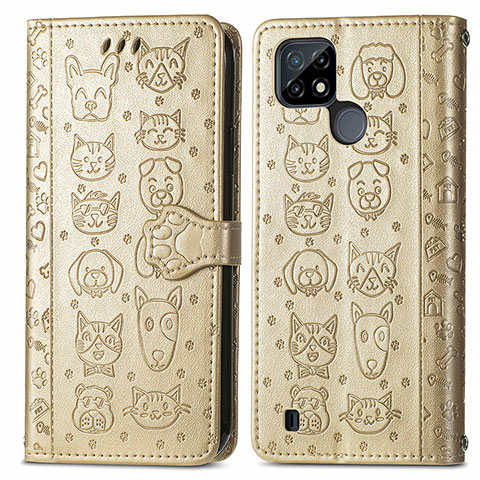 Custodia Portafoglio In Pelle Fantasia Modello Cover con Supporto S03D per Realme C21 Oro