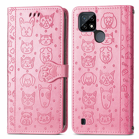 Custodia Portafoglio In Pelle Fantasia Modello Cover con Supporto S03D per Realme C21 Rosa