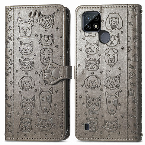 Custodia Portafoglio In Pelle Fantasia Modello Cover con Supporto S03D per Realme C21Y Grigio