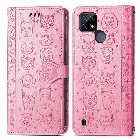 Custodia Portafoglio In Pelle Fantasia Modello Cover con Supporto S03D per Realme C21Y Rosa