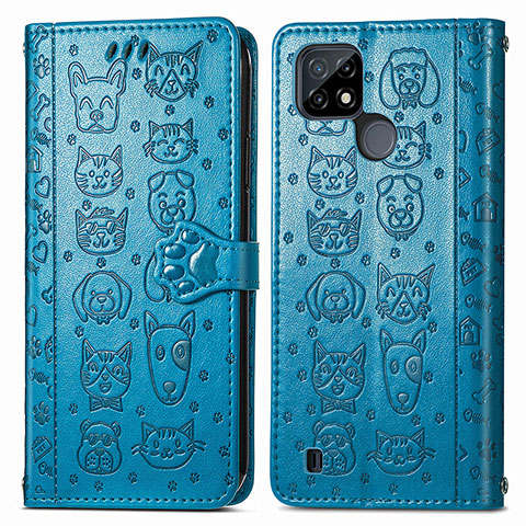 Custodia Portafoglio In Pelle Fantasia Modello Cover con Supporto S03D per Realme C25Y Blu