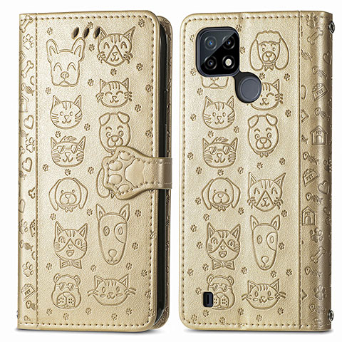 Custodia Portafoglio In Pelle Fantasia Modello Cover con Supporto S03D per Realme C25Y India Oro