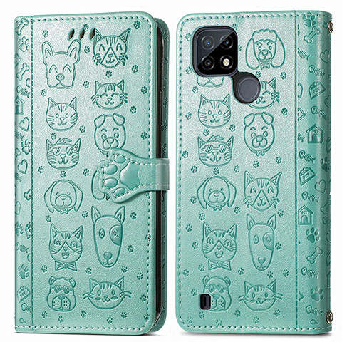 Custodia Portafoglio In Pelle Fantasia Modello Cover con Supporto S03D per Realme C25Y India Verde